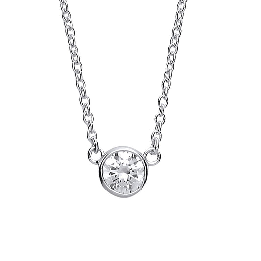 Silver  CZ Donut Solitaire Charm Necklace 1.6mm 16-18" - GVK152