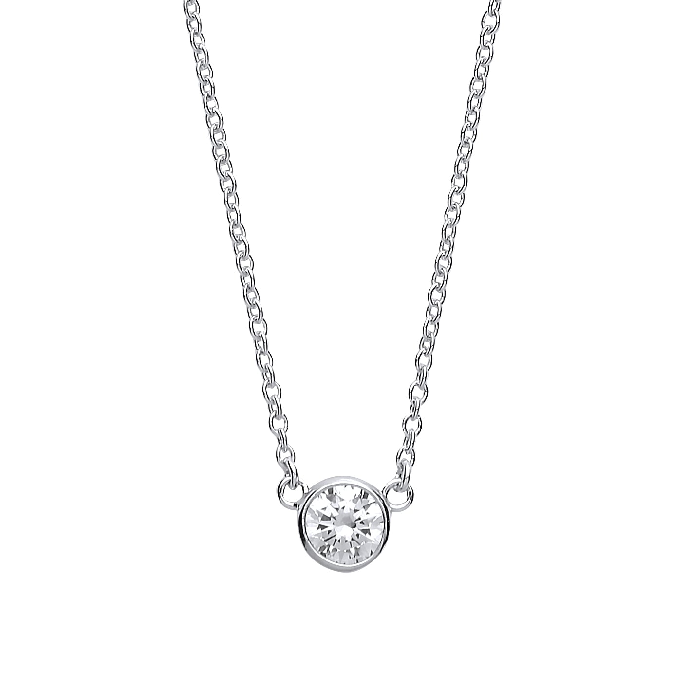 Silver  CZ Donut Solitaire Charm Necklace 1.6mm 16-18" - GVK152