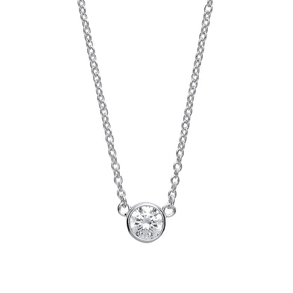 Silver  CZ Donut Solitaire Charm Necklace 1.6mm 16-18" - GVK152