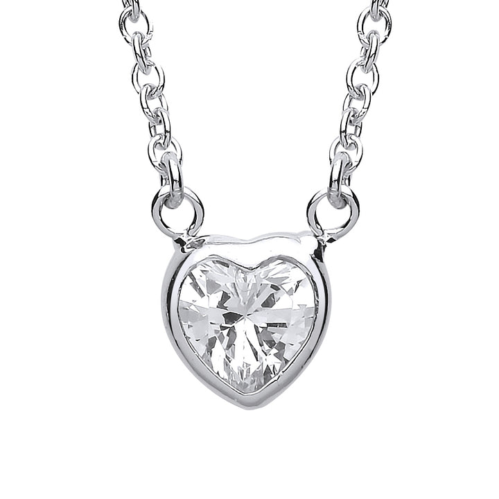 Silver  Love Heart CZ Love Heart Charm Necklace 17 inch - GVK153