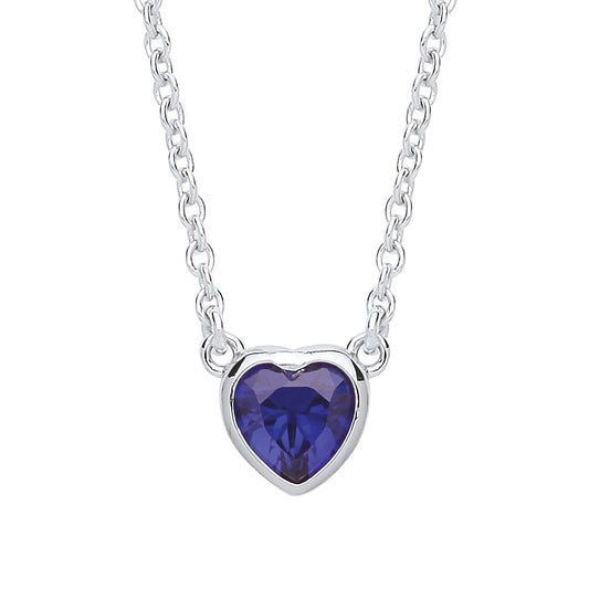 Silver  Blue Heart CZ Solitaire Love Charm Necklace 16 inch - GVK153SAP
