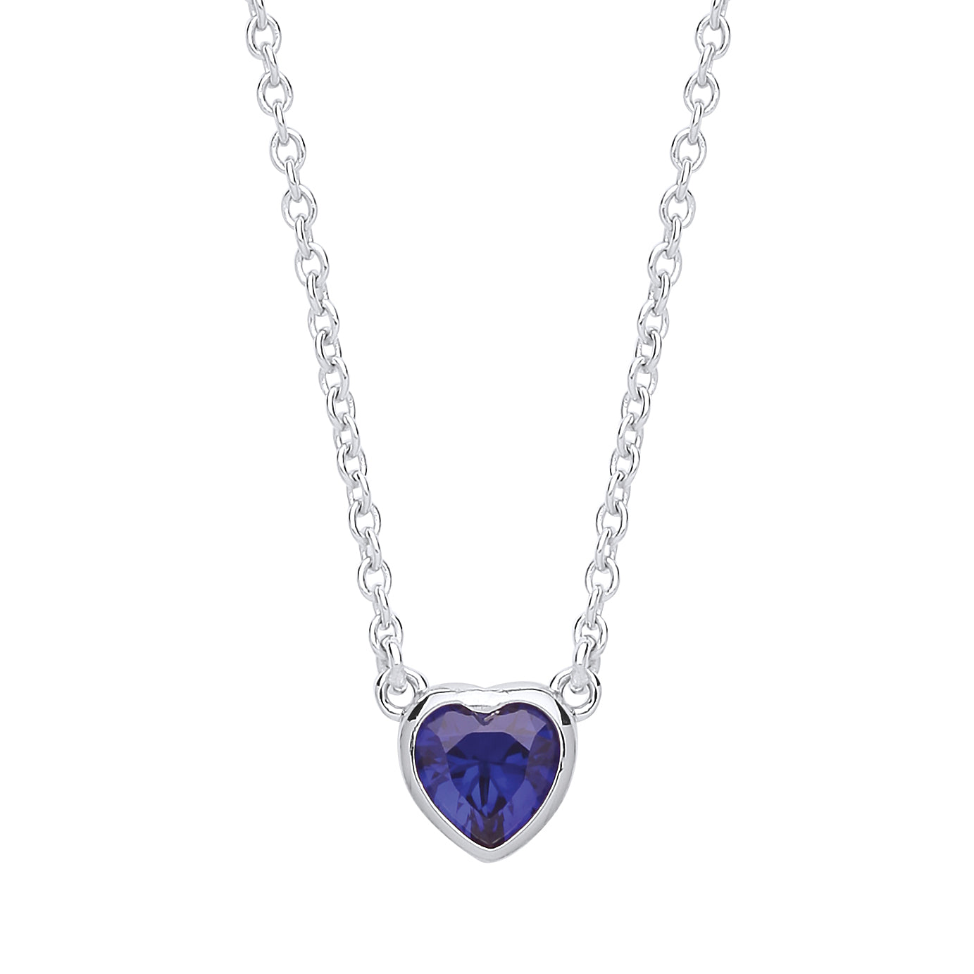 Silver  Blue Heart CZ Solitaire Love Charm Necklace 16 inch - GVK153SAP