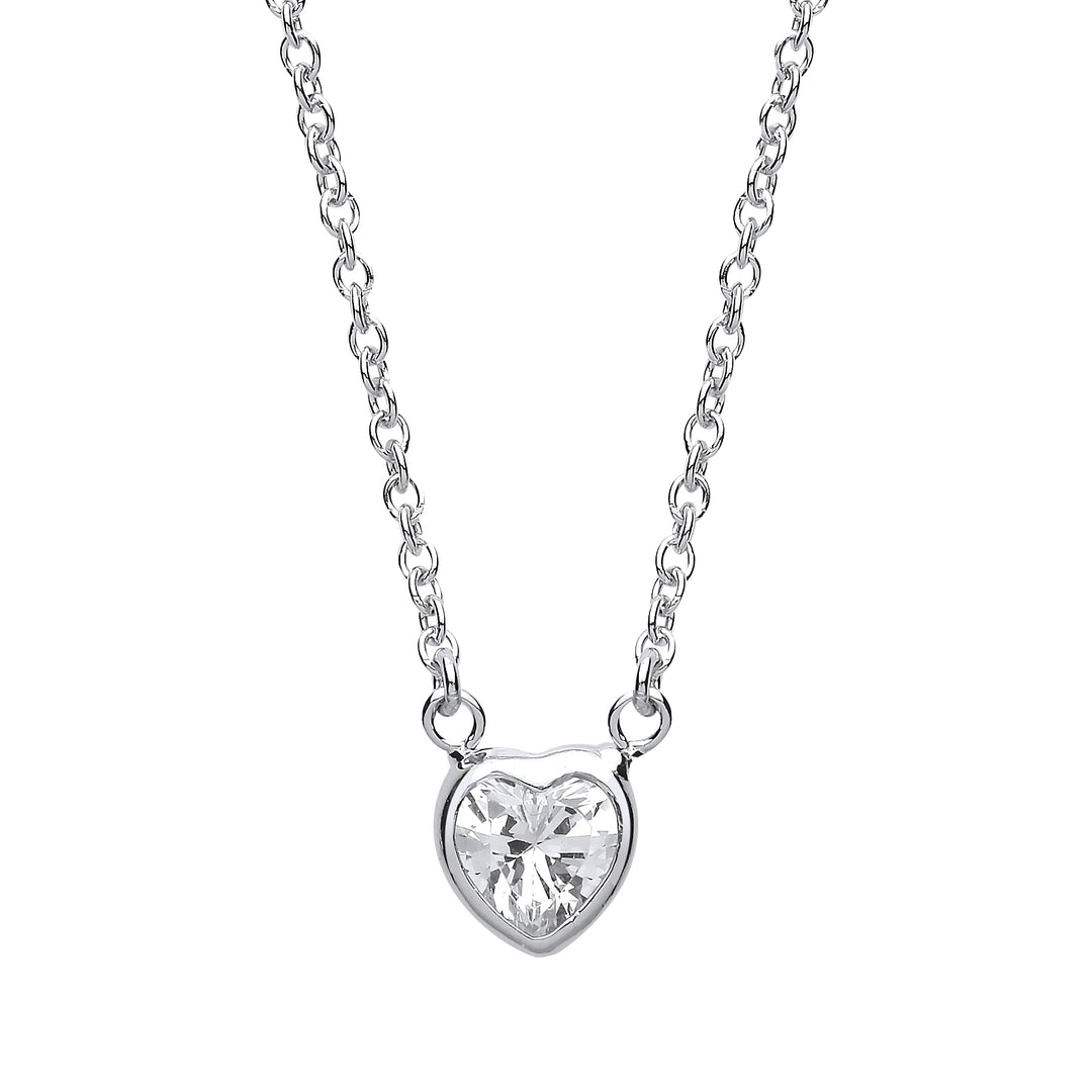 Silver  Love Heart CZ Love Heart Charm Necklace 17 inch - GVK153