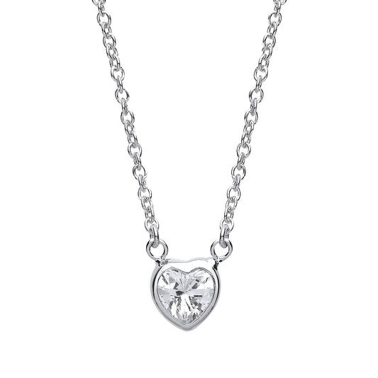 Silver  Love Heart CZ Love Heart Charm Necklace 17 inch - GVK153