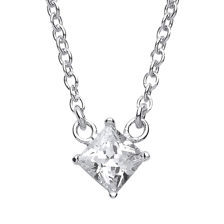 Silver  princess Cut CZ Solitaire Charm Necklace 16 + 2 inch - GVK154
