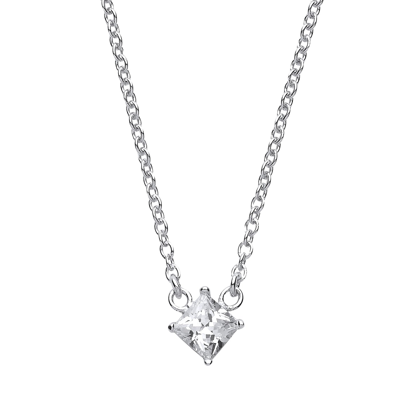 Silver  princess Cut CZ Solitaire Charm Necklace 16 + 2 inch - GVK154