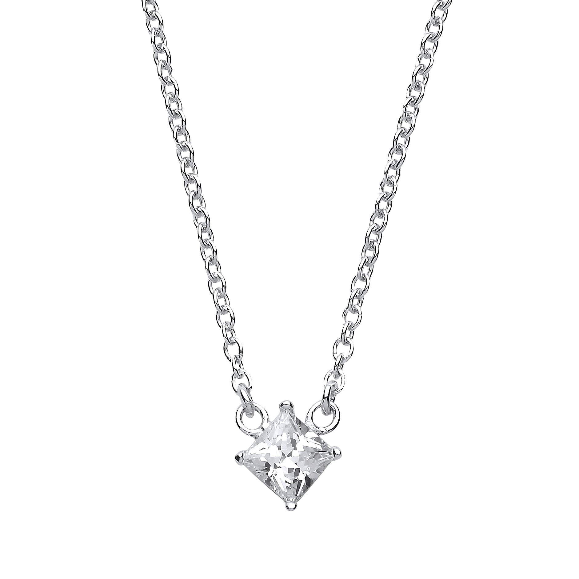 Silver  princess Cut CZ Solitaire Charm Necklace 16 + 2 inch - GVK154