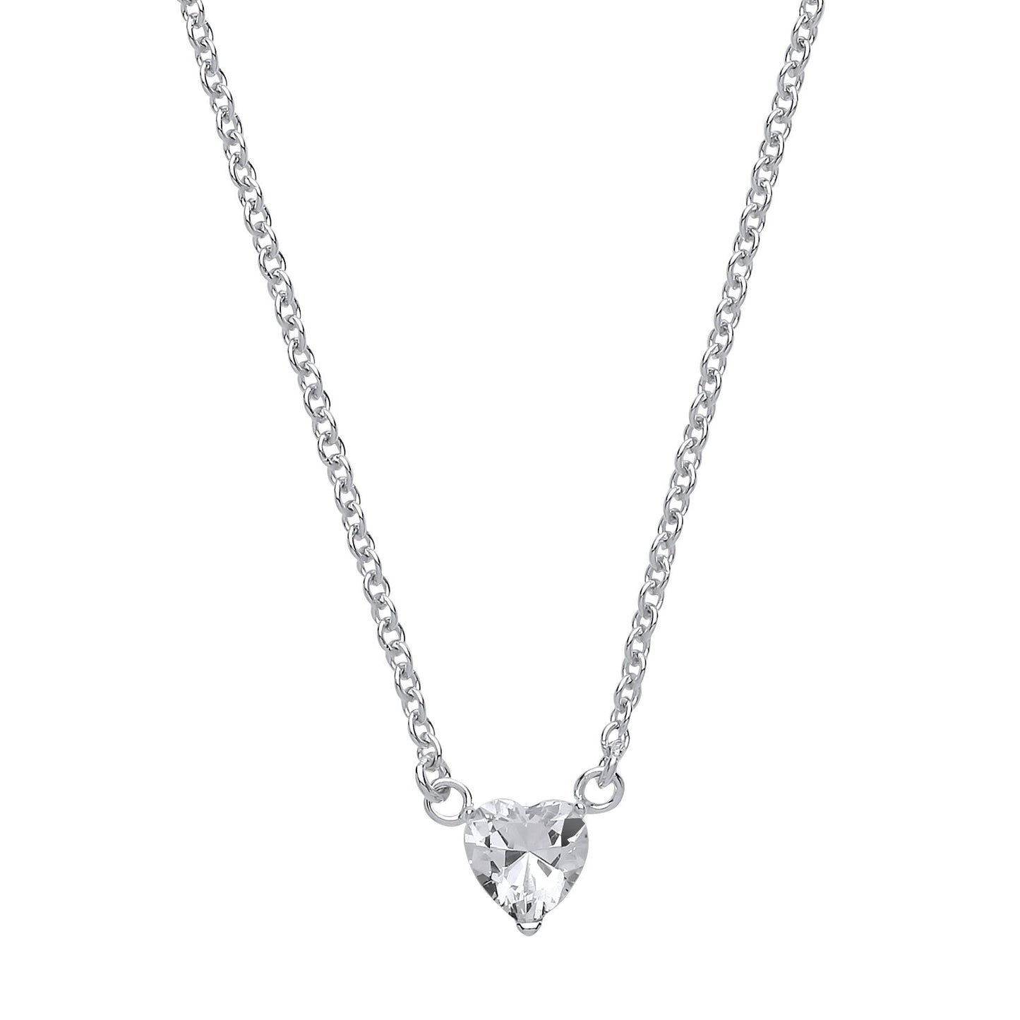 Silver  Love Heart CZ Love Heart Solitaire Charm Pendant 16 + 2" - GVK155