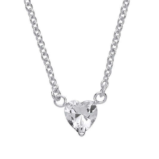 Silver Love Heart CZ Love Heart Solitaire Charm Pendant 16 + 2" - GVK155