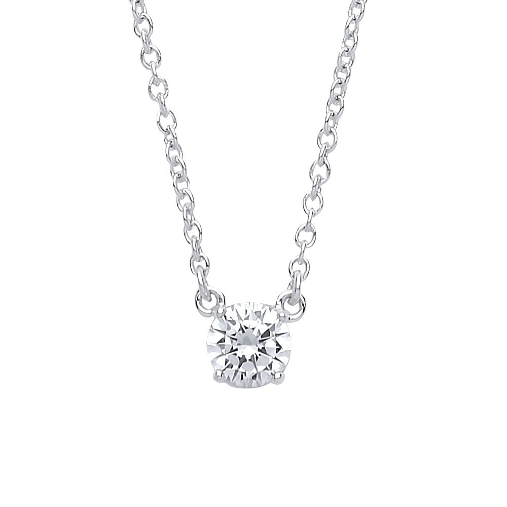 Silver  CZ Solitaire Charm Necklace 1.6mm 16 + 2 inch - GVK156