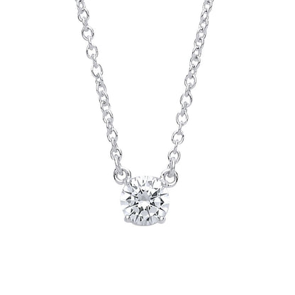 Silver  CZ Solitaire Charm Necklace 1.6mm 16 + 2 inch - GVK156