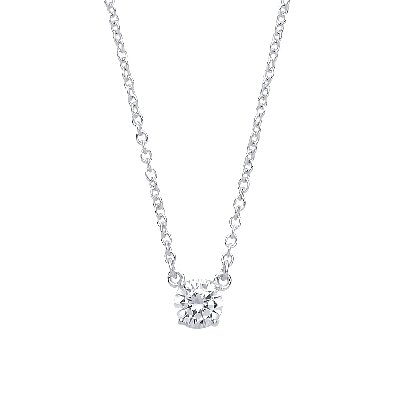 Silver  CZ Solitaire Charm Necklace 1.6mm 16 + 2 inch - GVK156