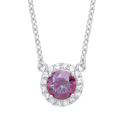 Silver  Rainbow Quartz Solitaire Halo Charm Necklace 15 inch - GVK158MQ