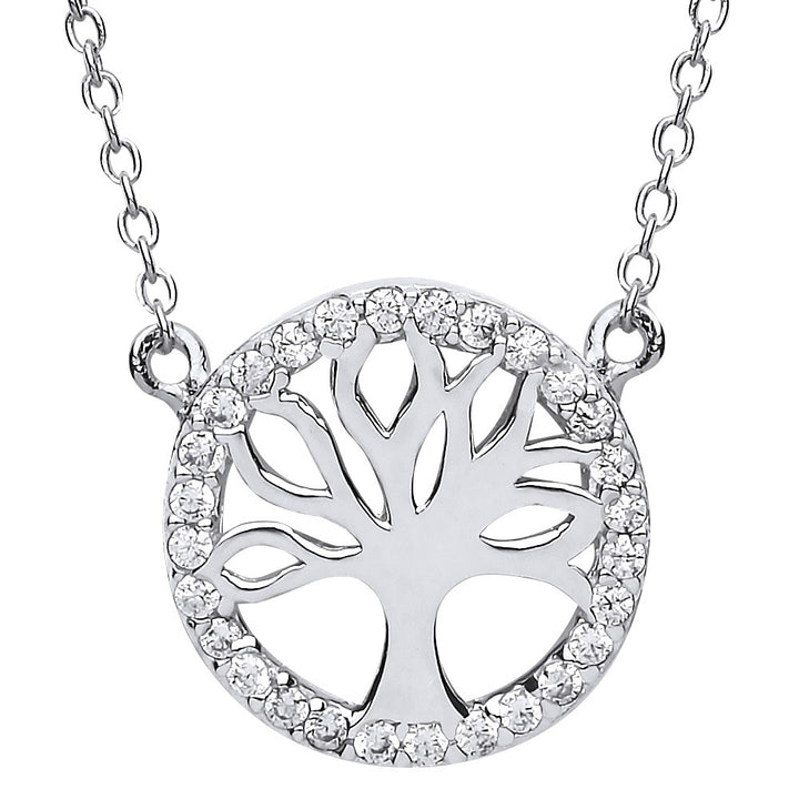 Silver  CZ Tree of Life Charm Necklace 16 + 2 inch - GVK160