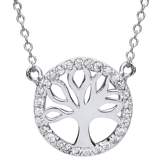 Silver CZ Tree of Life Charm Necklace 16 + 2 inch - GVK160