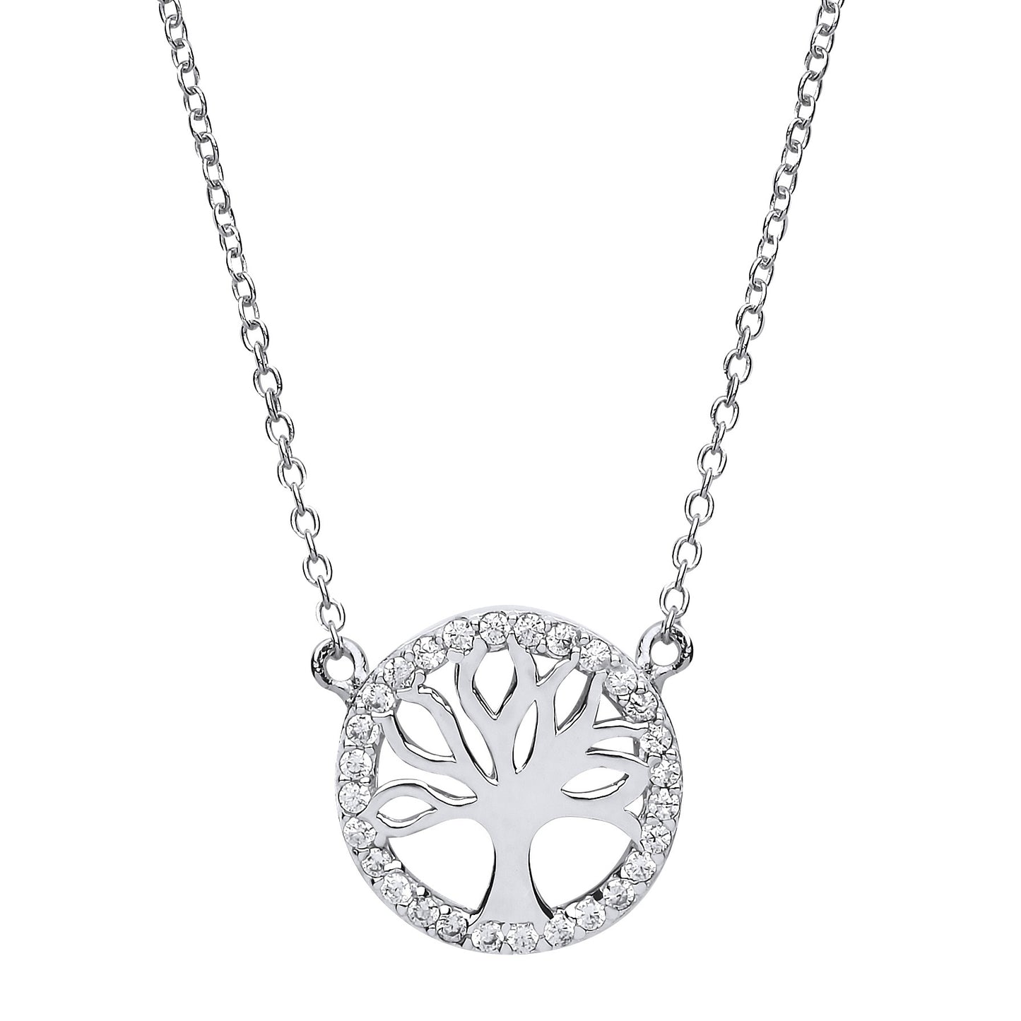 Silver  CZ Tree of Life Charm Necklace 16 + 2 inch - GVK160