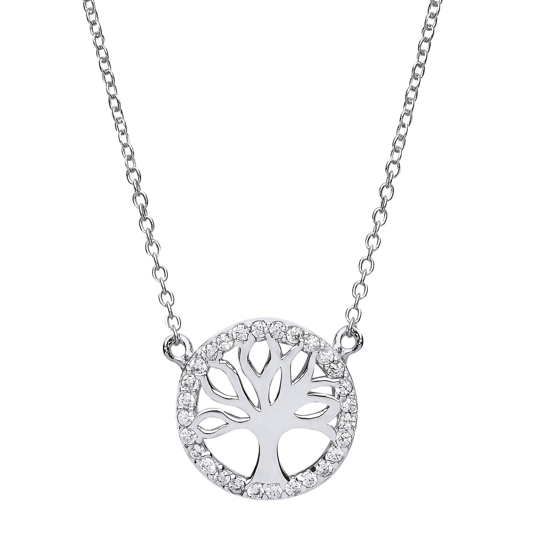Silver  CZ Tree of Life Charm Necklace 16 + 2 inch - GVK160
