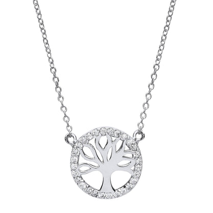 Silver  CZ Tree of Life Charm Necklace 16 + 2 inch - GVK160