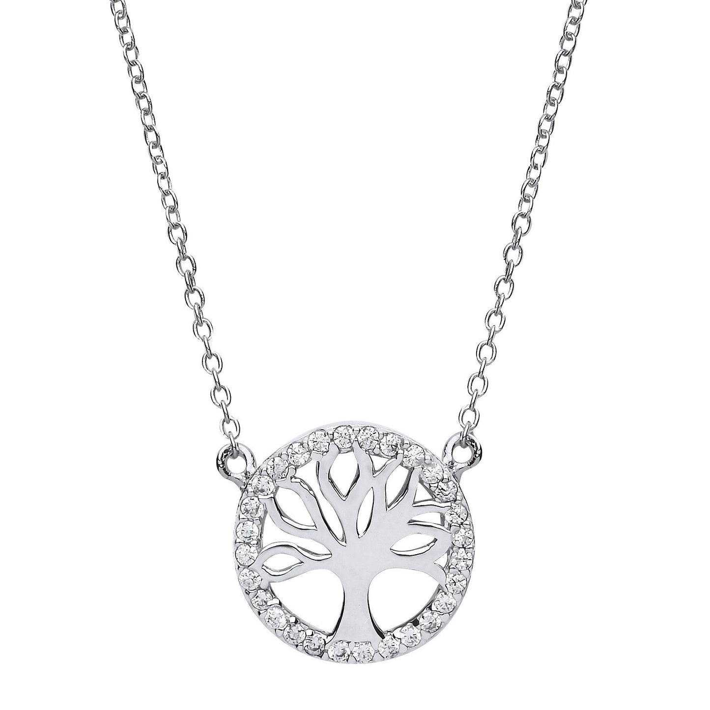 Silver  CZ Tree of Life Charm Necklace 16 + 2 inch - GVK160