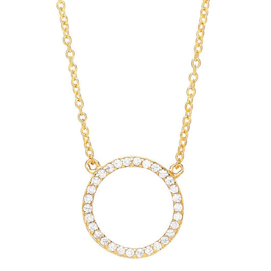 Gilded Silver  CZ Pave Halo Charm Necklace 16 + 2 inch - GVK161G