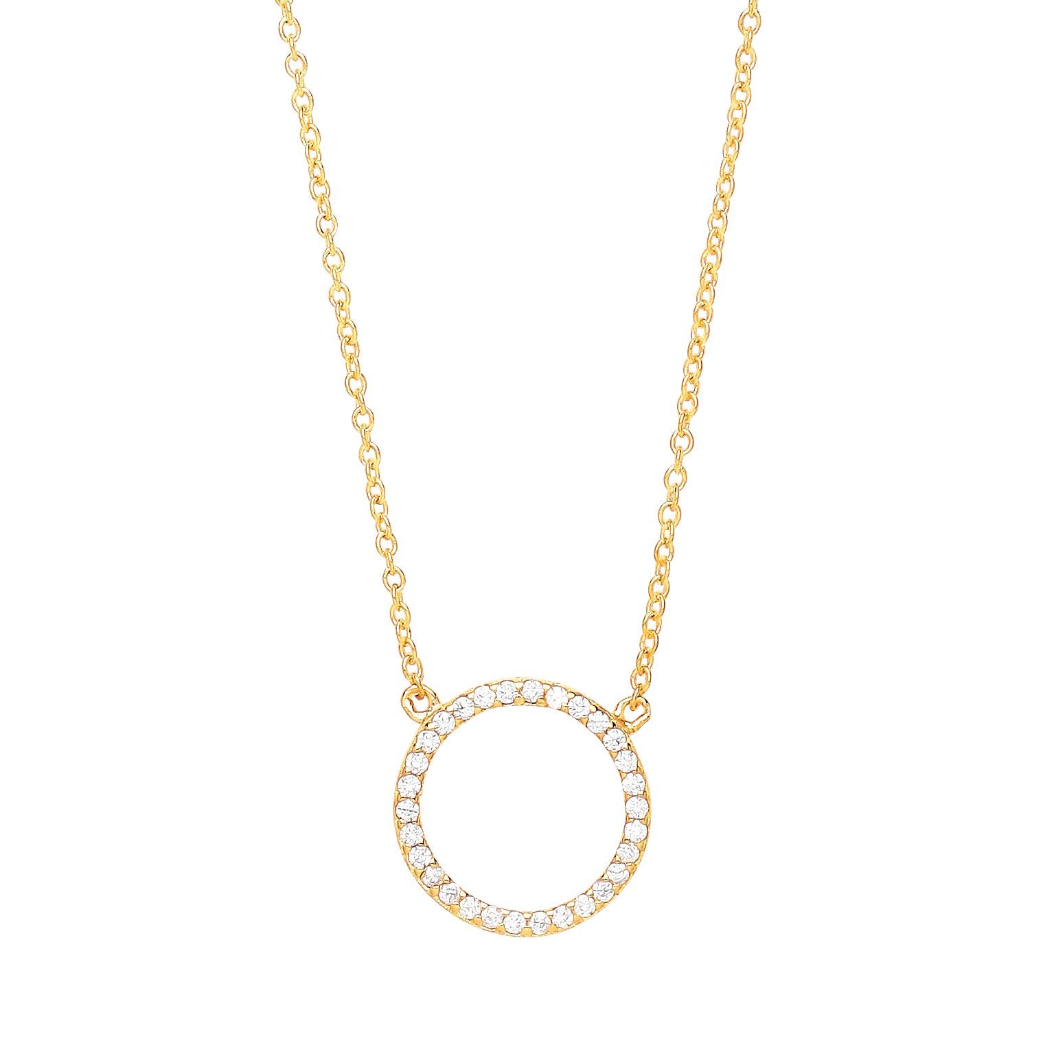 Gilded Silver  CZ Pave Halo Charm Necklace 16 + 2 inch - GVK161G