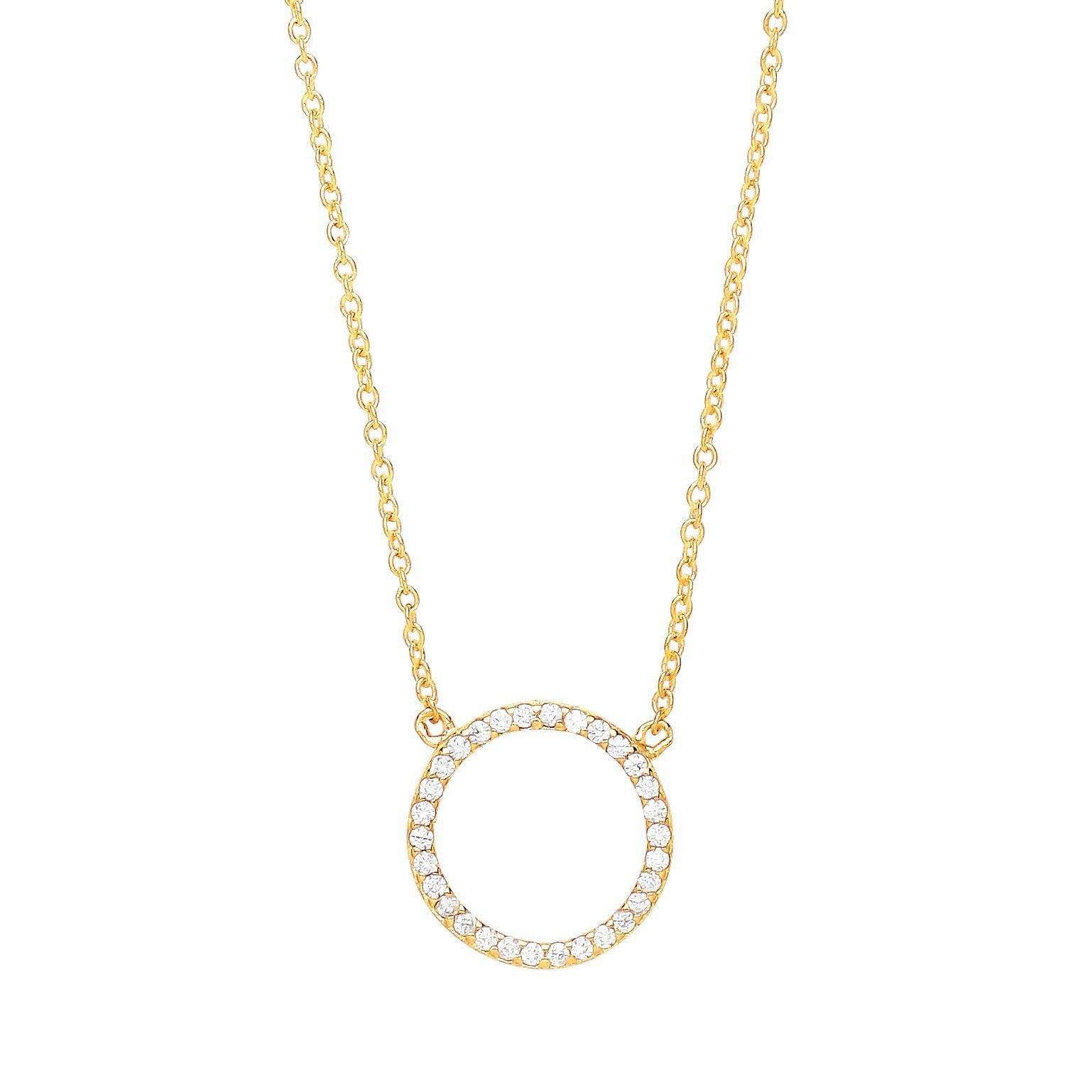 Gilded Silver  CZ Pave Halo Charm Necklace 16 + 2 inch - GVK161G