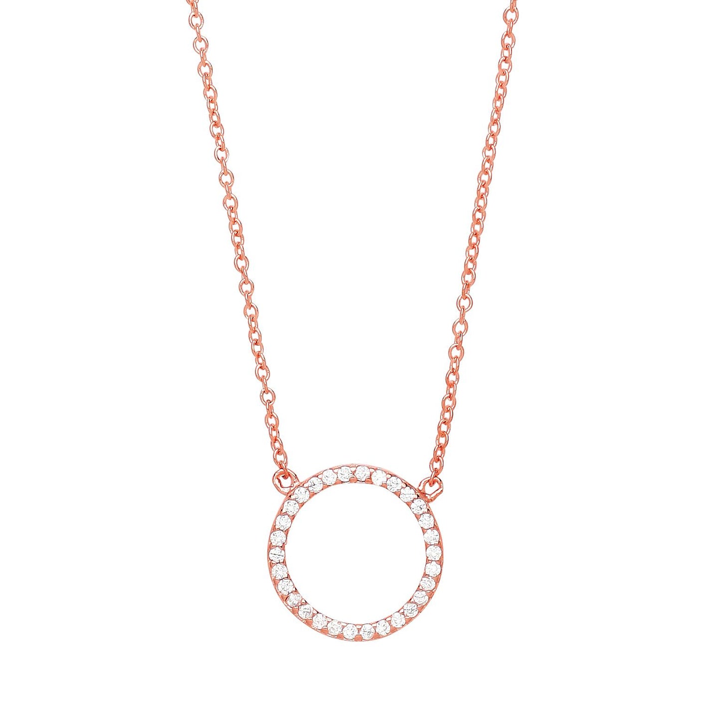 Rose Silver  CZ Pave Halo Charm Necklace 16 + 2 inch - GVK161R