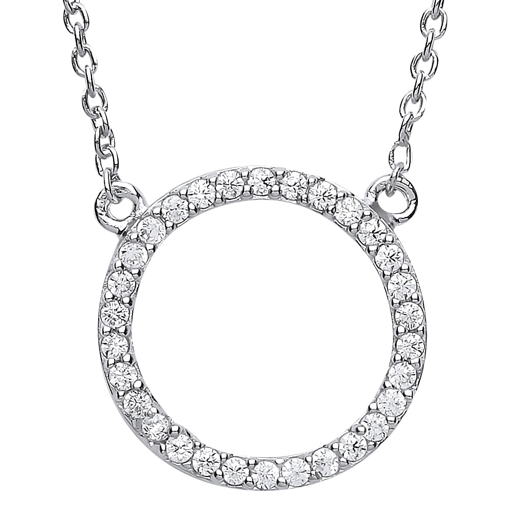 Silver  CZ Pave Halo Charm Necklace 16 + 2 inch - GVK161