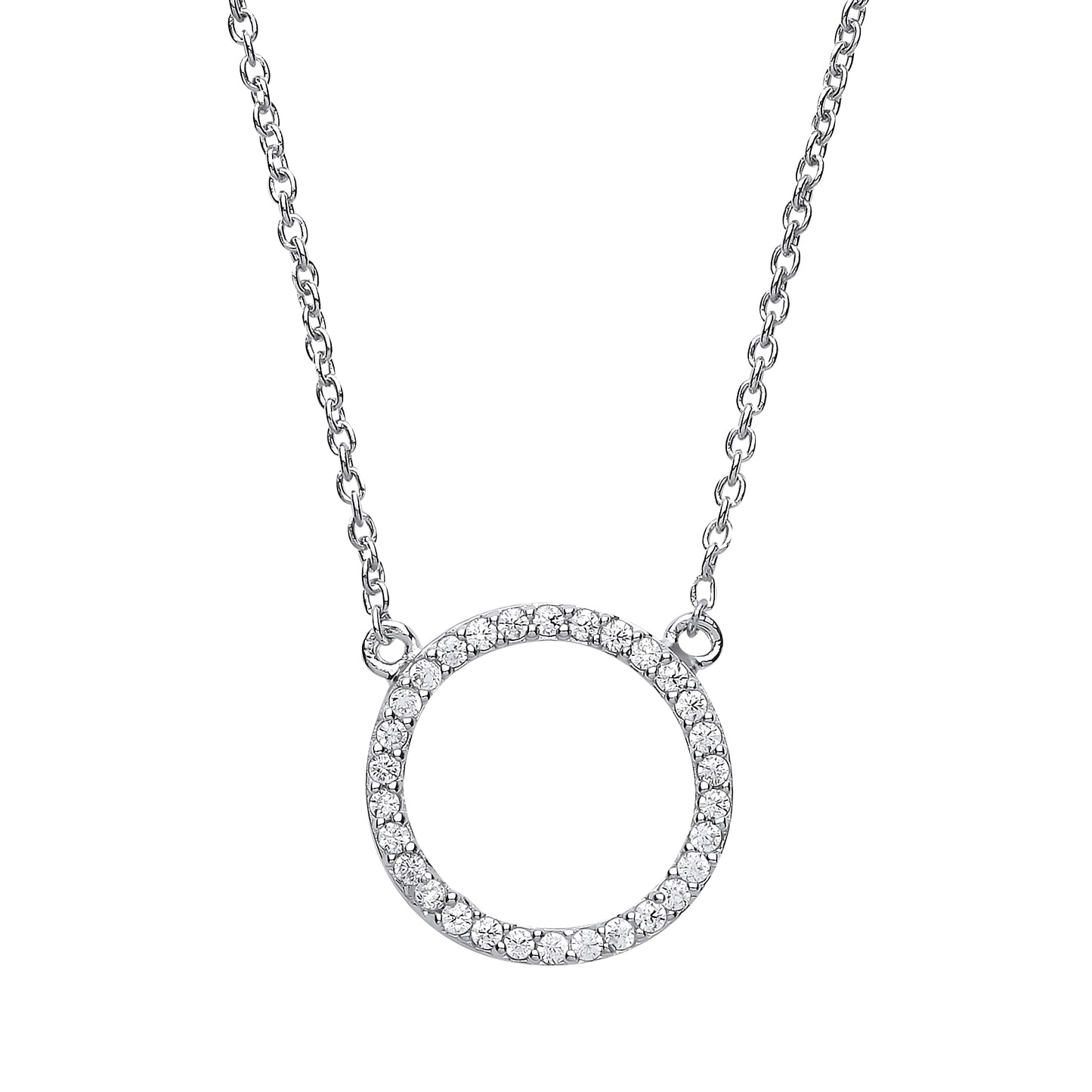 Silver  CZ Pave Halo Charm Necklace 16 + 2 inch - GVK161