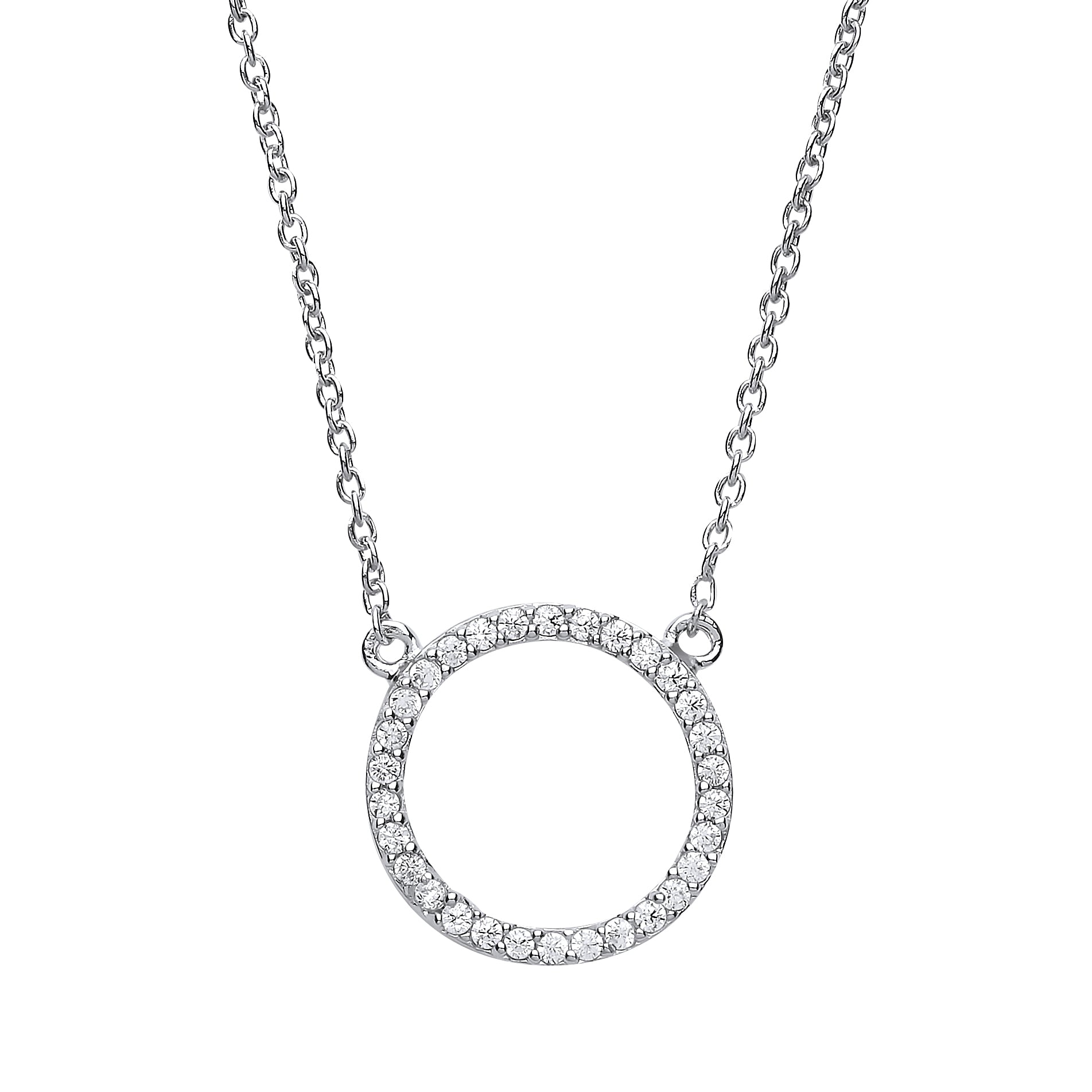 Silver  CZ Pave Halo Charm Necklace 16 + 2 inch - GVK161