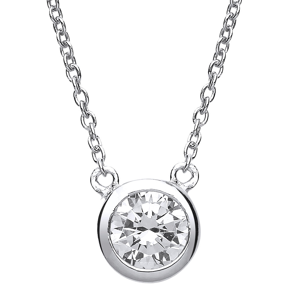 Silver  CZ Donut Solitaire Charm Necklace 16 + 2 inch - GVK163