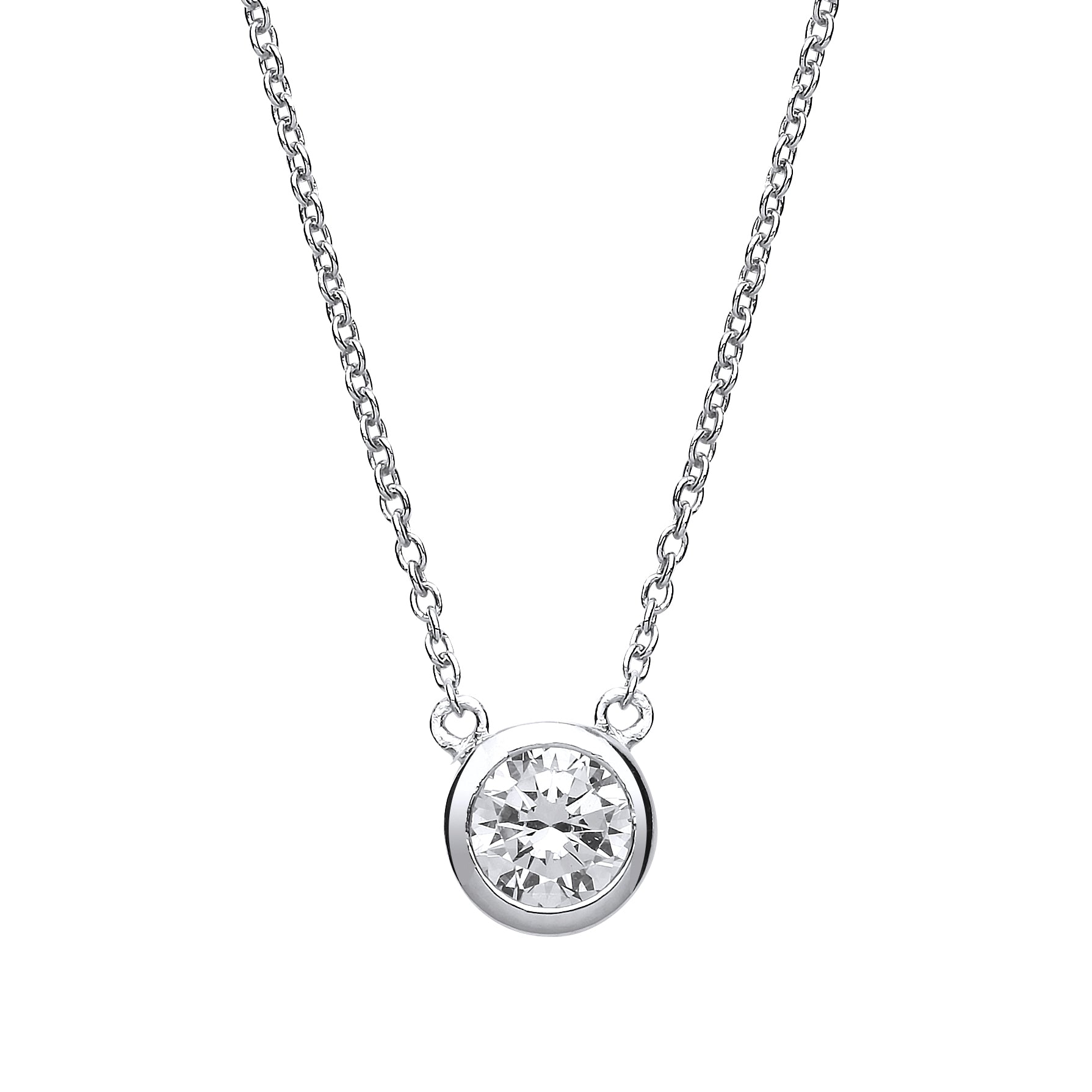Silver  CZ Donut Solitaire Charm Necklace 16 + 2 inch - GVK163