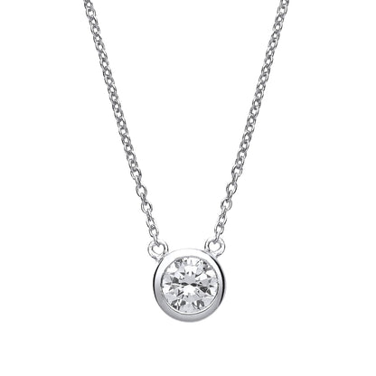 Silver  CZ Donut Solitaire Charm Necklace 16 + 2 inch - GVK163