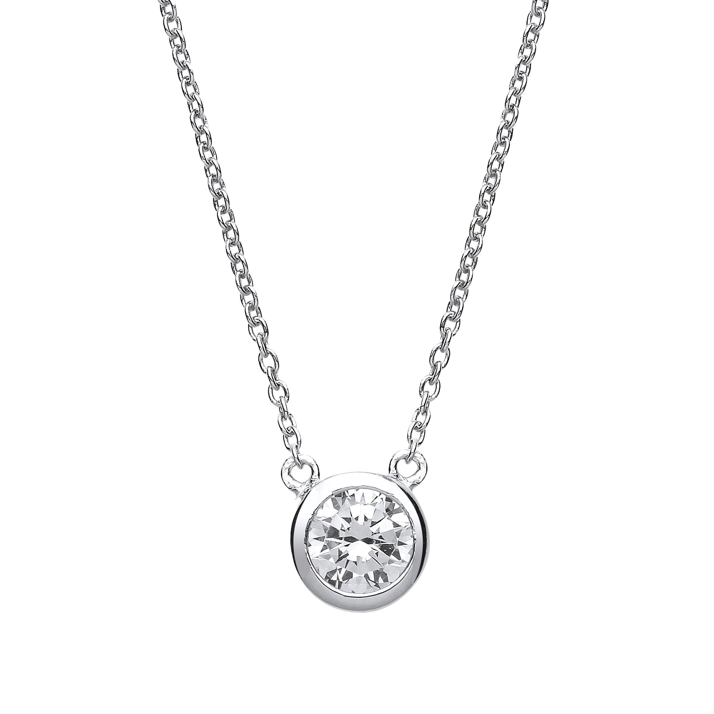 Silver  CZ Donut Solitaire Charm Necklace 16 + 2 inch - GVK163