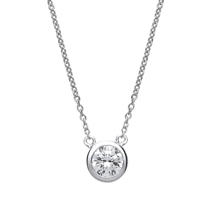 Silver  CZ Donut Solitaire Charm Necklace 16 + 2 inch - GVK163