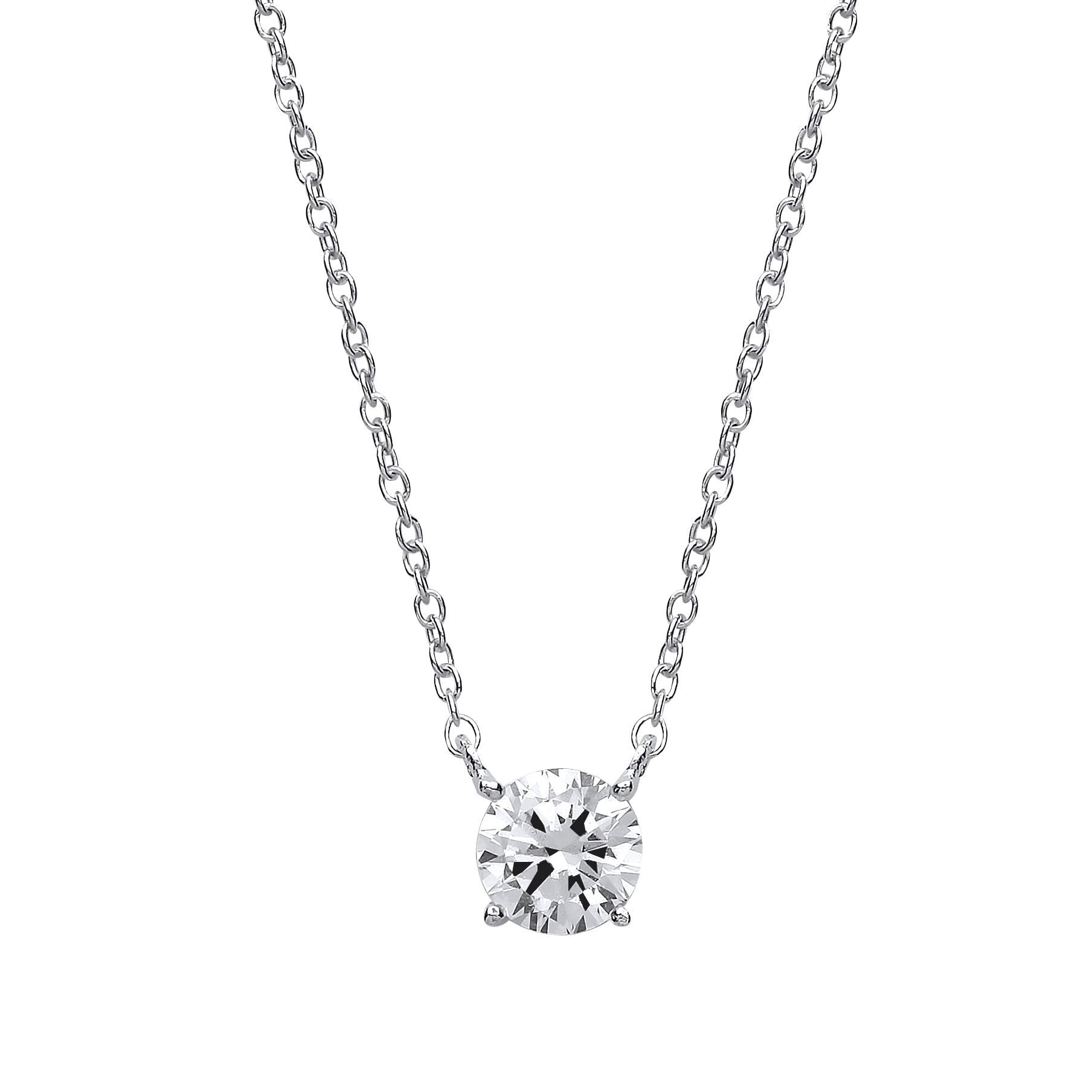 Silver  CZ Solitaire Charm Necklace 16 + 2 inch - GVK164