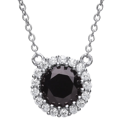 Silver  Black CZ Solitaire Halo Charm Necklace 16 + 2 inch - GVK165