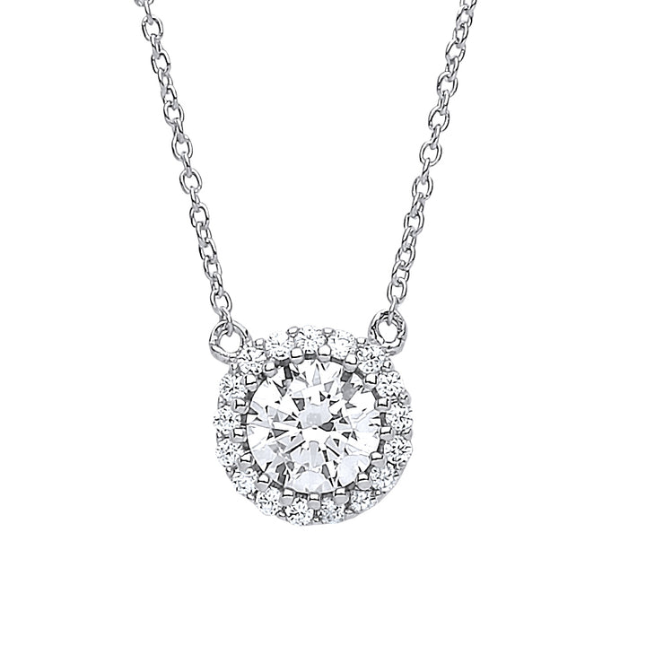 Silver  CZ Solitaire Halo Charm Necklace 16 + 2 inch - GVK165W