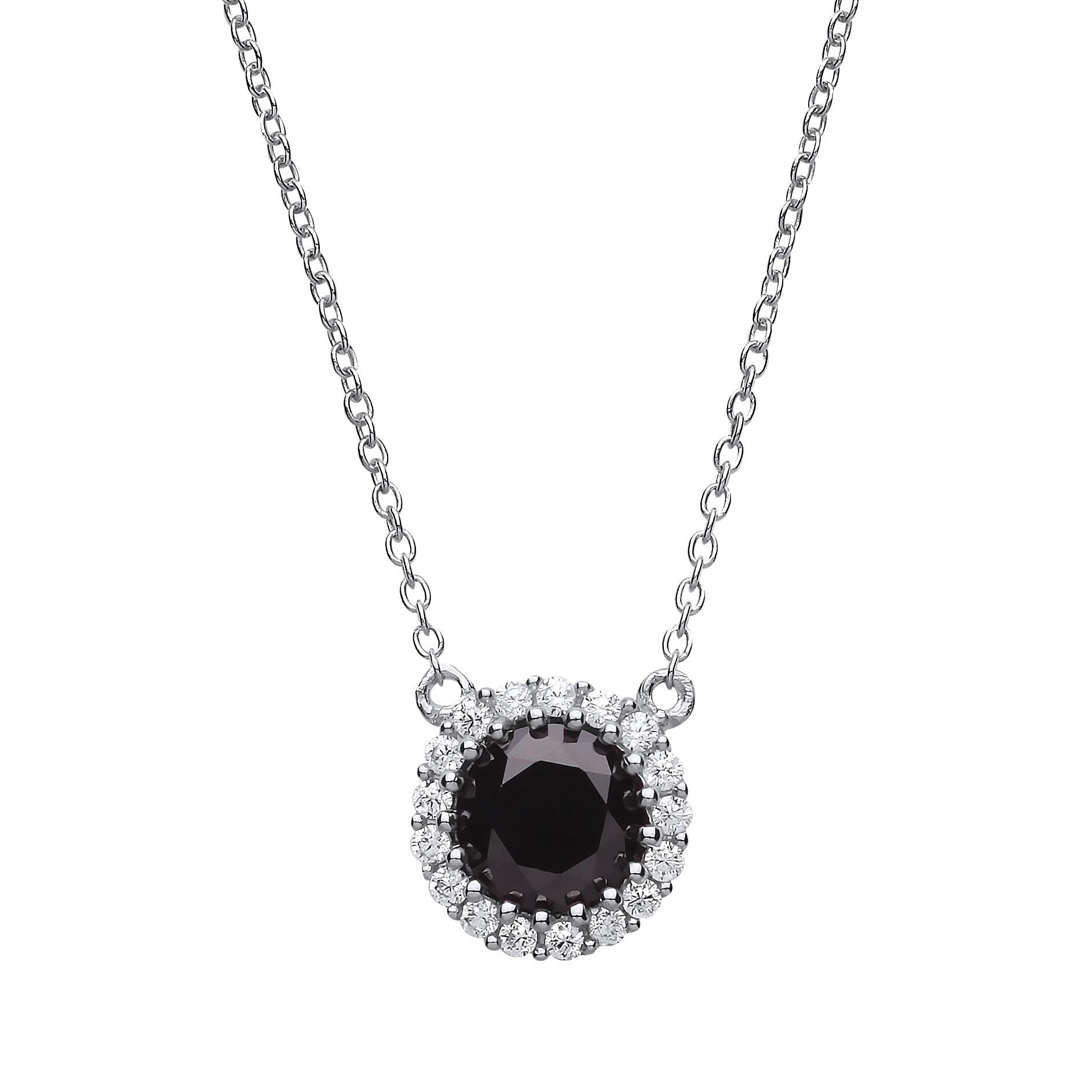 Silver  Black CZ Solitaire Halo Charm Necklace 16 + 2 inch - GVK165
