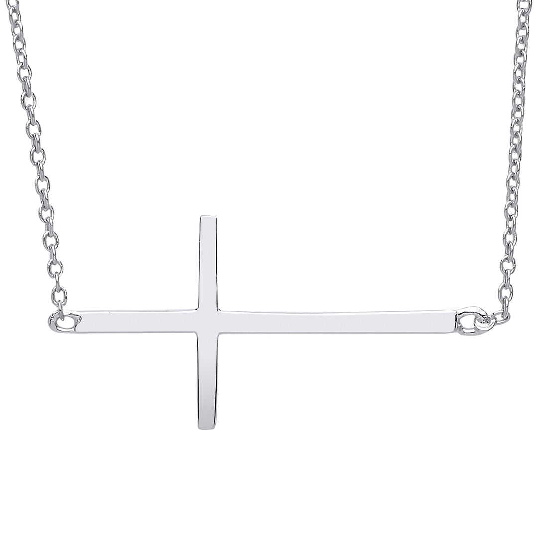 Silver  Horizontal Sideways Fallen Cross Necklace 16 + 2 inch - GVK169