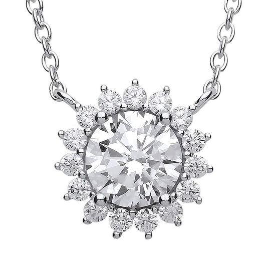 Silver CZ Sunshine Cluster Solitaire Charm Necklace 16 inch - GVK170