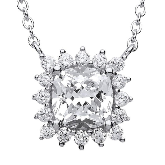 Silver Square cushion CZ Sunshine Solitaire Charm Necklace - GVK171