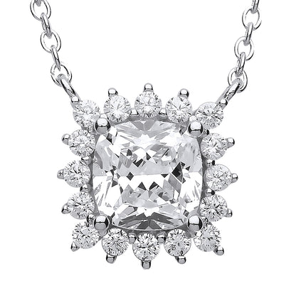 Silver  Square cushion CZ Sunshine Solitaire Charm Necklace - GVK171