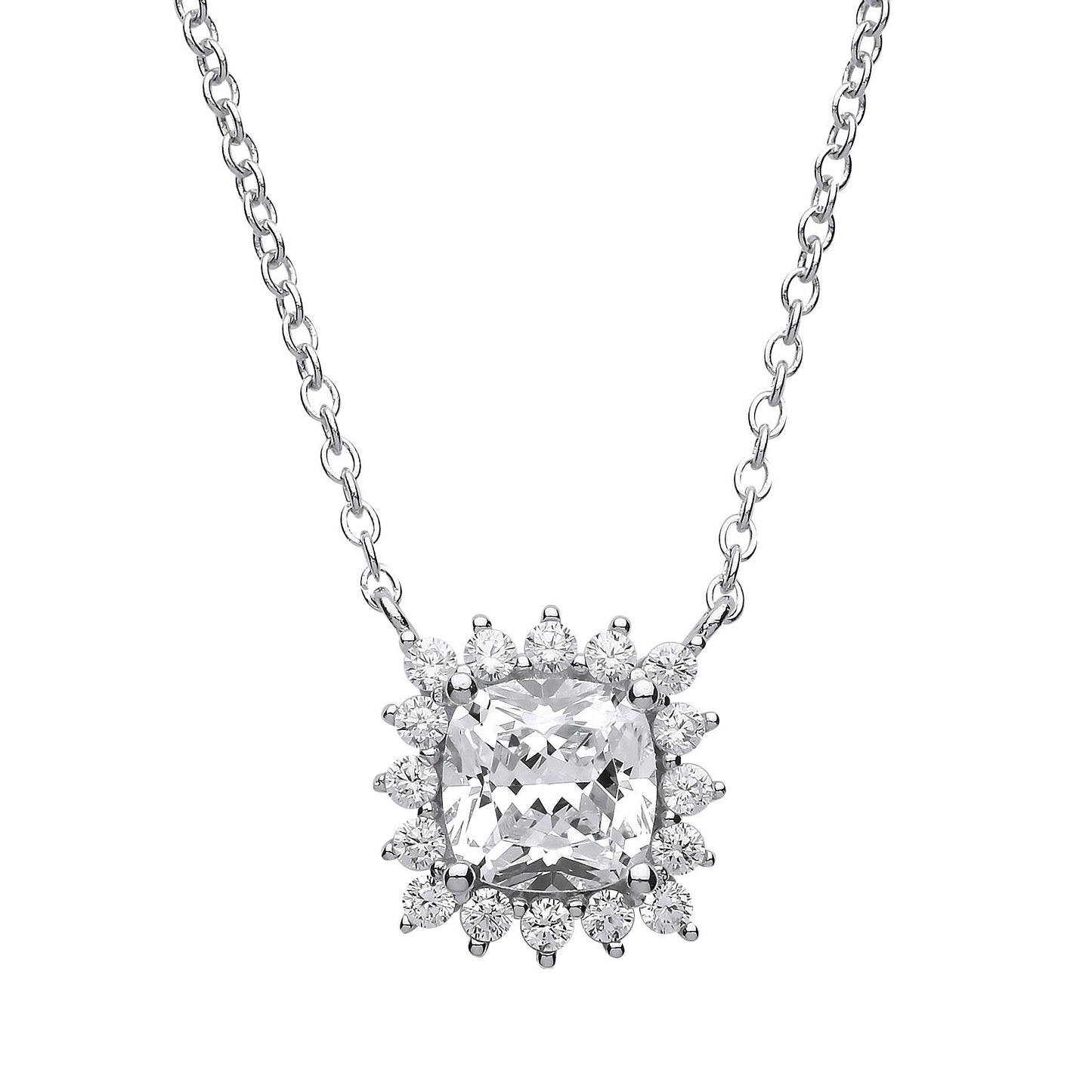 Silver  Square cushion CZ Sunshine Solitaire Charm Necklace - GVK171