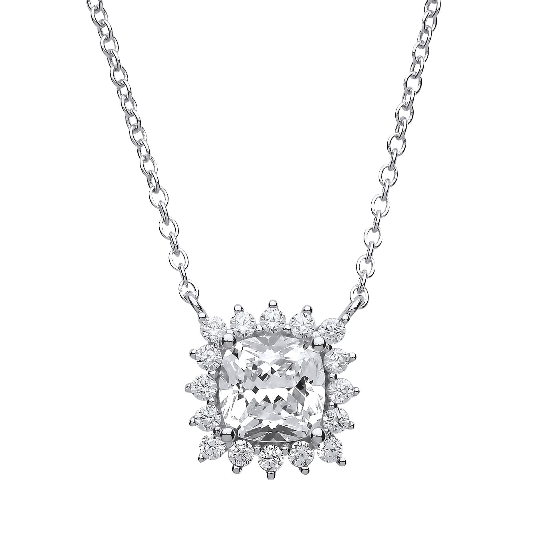 Silver  Square cushion CZ Sunshine Solitaire Charm Necklace - GVK171