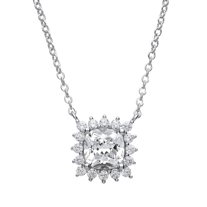 Silver  Square cushion CZ Sunshine Solitaire Charm Necklace - GVK171
