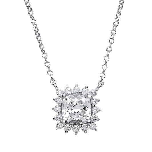Silver  Square cushion CZ Sunshine Solitaire Charm Necklace - GVK171