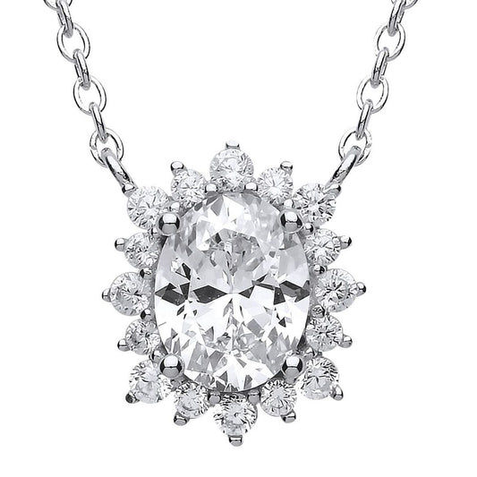 Silver oval CZ Sunshine Cluster Solitaire Charm Necklace 15 inch - GVK172