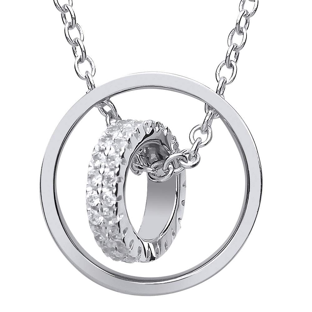 Silver  CZ Halo Hoop Charm Necklace 15 inch - GVK173