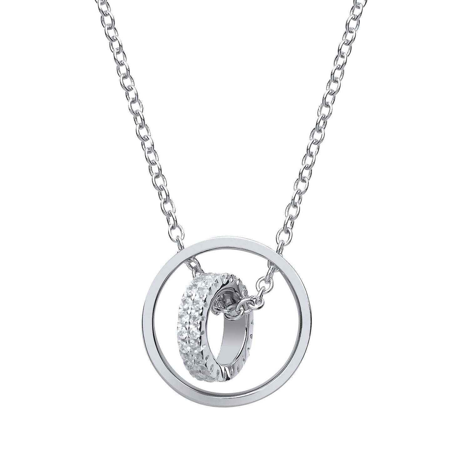Silver  CZ Halo Hoop Charm Necklace 15 inch - GVK173